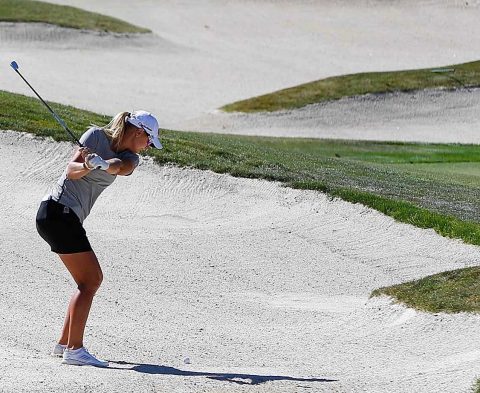 SAN MARTIN, CA - JULY 10: Anna Nordqvist of Sweden hits out of the bunker on the 17th hole during the a three hole playoff against Brittany Lang after the final round of the U.S. Women's Open at CordeValle Golf Club on July 10, 2016 in San Martin, California. Nordqvist was later ruled to have grounded her club in the bunker and was accessed a two stroke penalty as she was walking up the 18th fairway. Lang went on to win the playoff. (Photo by Jonathan Ferrey/Getty Images)