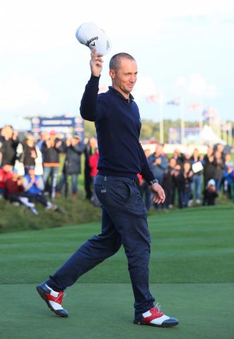 Alex Noren acknowledges the crowds after securing his third win of the season 