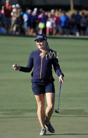 Hull celebrates her first win on the LPGA Tour