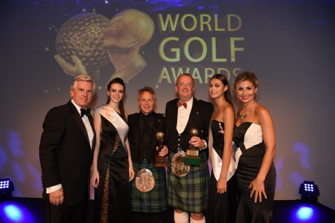 The Belfry's resort director James Stewart (centre right) and Director of Golf Courses Angus Macleod (centre left) pick up the award for best European resort