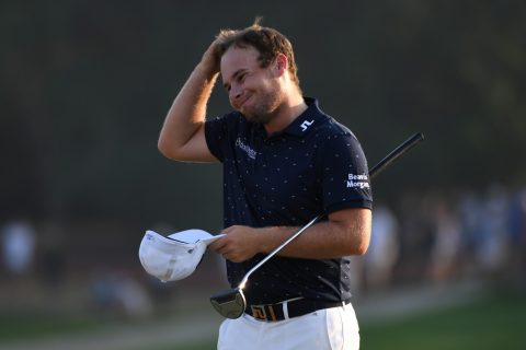 Tyrrell Hatton saw his chances of victory all but disappear after finding the water with his tee shot at the 18th hole