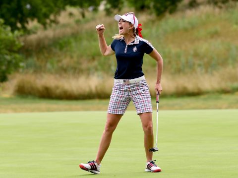 Paula Creamer battled back to win her singles match 1up against Georgia Hall