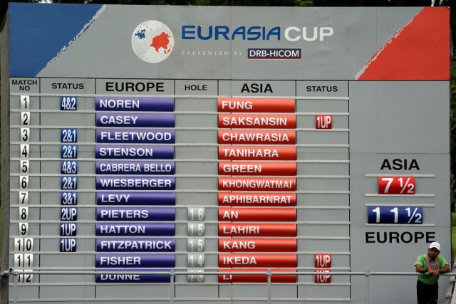 The scoreboard was a sea of blue following the singles matches at the EurAsia Cup