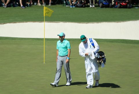 Sergio Garcia walks off the 15th green after having chalked up an eight-over-par 13 after putting five balls in the water