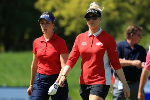 England's all women team of Georgia Hall and Charley Hull made it through to the quarter final stages