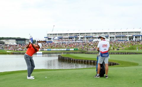 American Julian Suri held a one-shot lead playing the final hole but hit his second into the water to fall back into a tie for second