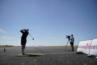 American Golf UK Long Drive champion Matt Nicolle launched one over 650 yards down the tarmac