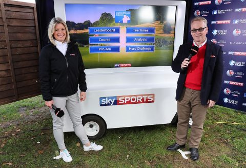 Sky Sports presenter Sarah Stirk with European Tour chief executive Keith Pelley