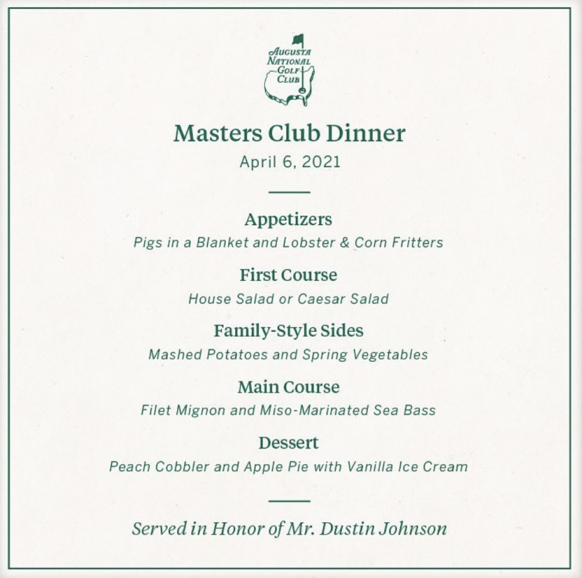 Dustin Johnson reveals Masters' Champions Dinner menu Golf News